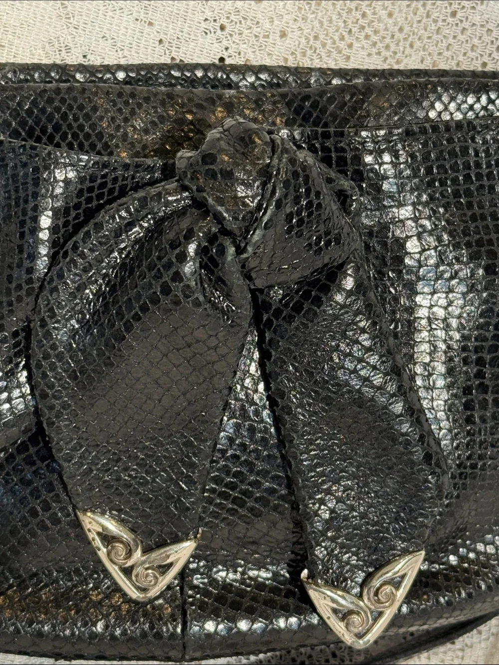 Brighton Black Snake Skin Embossed Leather Shoulder Bag